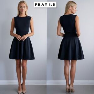 FRAY I.D Japan Navy High Twist Knit Fit & Flare Sleeveless Dress Small Classic